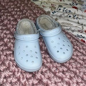 Light blue fuzzy crocs